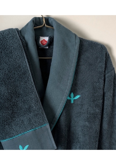 Cotton Box Puff Nakışlı Gaja Bej-petrol Aile Bornoz Takımı Çok Renkli