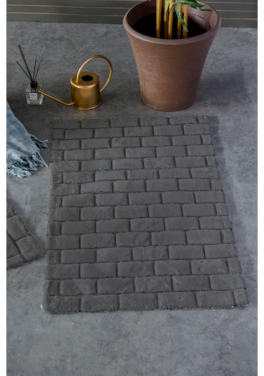 Hcw Wall Antrasit %100 Pamuk Viskon 2 Parça Banyo Paspas Seti 40 60+60 100 Cm Antrasit
