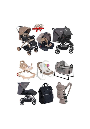 9 Parça Bebek Çeyiz Seti Bebek Arabası Puset Beşik Yürüteç Ana Kucağı Kanguru Bebek Bakım Çantası