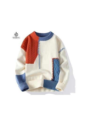 Sonbahar Ve Kış Aylarında Rahat Yuvarlak Yakalı Bol Kesim Kazak Turuncu