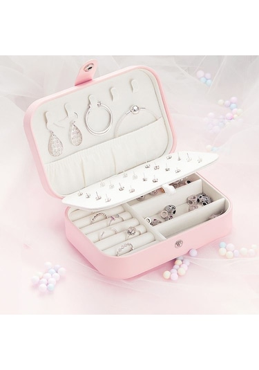 Chavin Pembe Deri Seyahat Yüzük Küpe Kolye Takı Kutusu st1-65pm