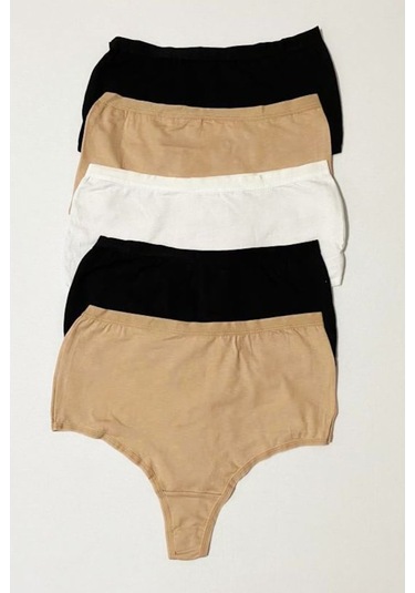 Nicoletta Kadın Külot Yüksek Bel Tanga Büyük Beden 5'Li Paket (550384557) Çok Renkli