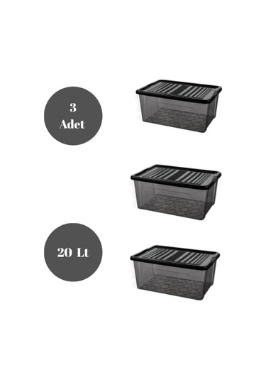 Depolama Saklama Kutusu Düzenleyicii Kilitli Saklama Kabı 3 Adet 20 Lt Antrasit Siyah