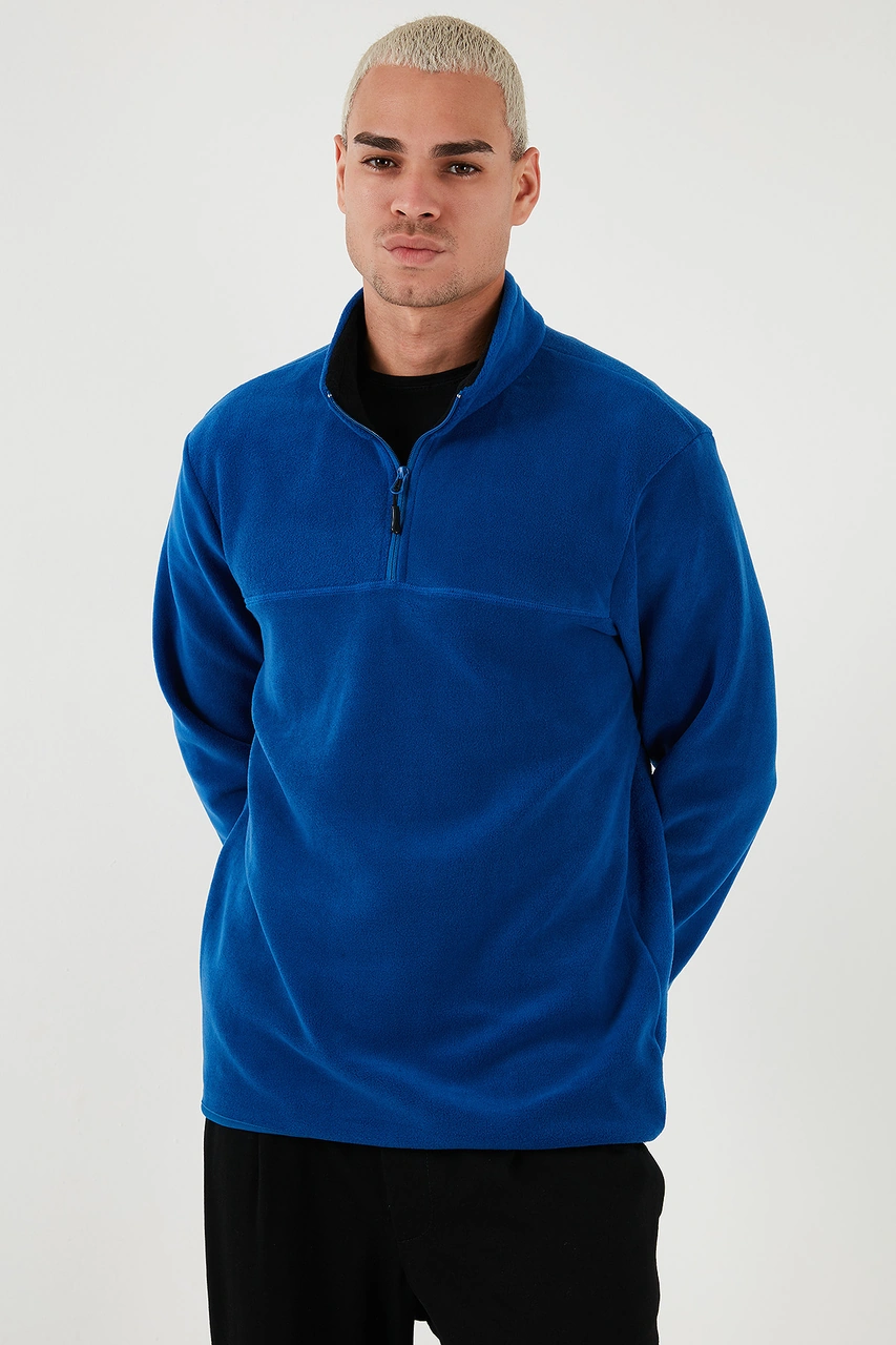 Buratti Regular Fit Anti-Pilling Tüylenme Yapmayan Dik Yaka Şardonlu 2'Li Paket Erkek Polar 5896700S2 Saks-Indigo