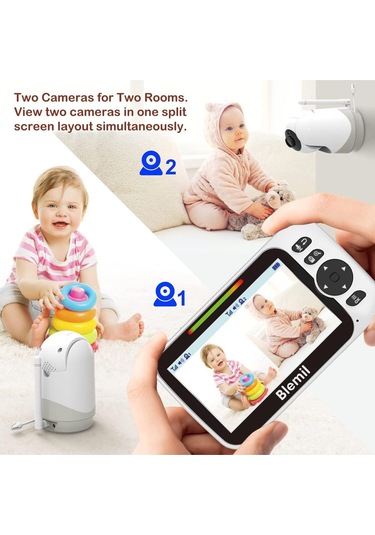 Blemil Bölünmüş Ekranlı Bebek Monitörü Çift Kamera Destekli Ses Özellikli 5 İnç Pan/tilt/zoom Gece