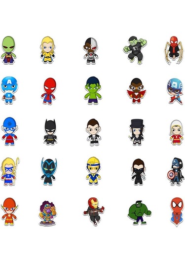 Cajuart 50 Adet Tekrarsız Anime Kahraman Pvc Sticker 03