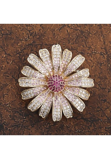 Blucome Yeni Varış Zarif Kaliteli Bakır Broş Çiçek Şekli Kadın Takım Elbise Ders Başörtüsü Pimleri Açık Pembe