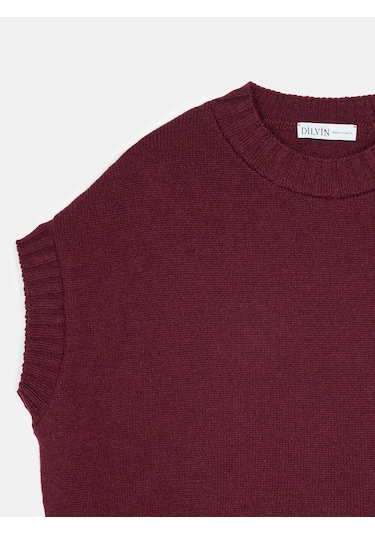 Dilvin 10839 Yün Karışımlı Oversize Süveter-bordo Bordo