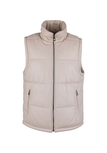 Tamer Tanca Erkek Hakiki Deri Bej Yelek Deri Mont 993 Ylk 25 Erk Derı Yelek Y24 Bej