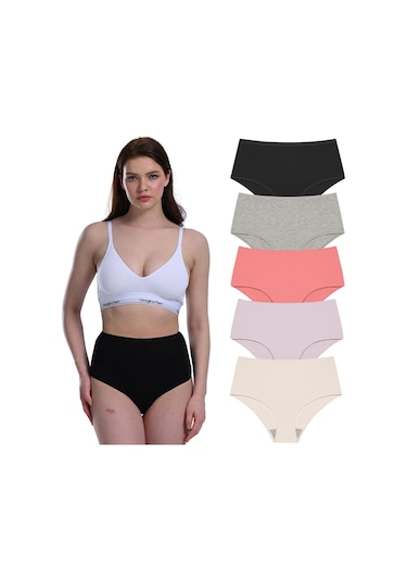 Likralı 5'li Kutu Premium Günlük Kullanıma Uygun Yüksek Bel Külot Berry G-007 B Resimdeki Renk