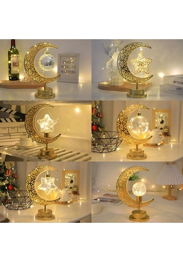 Soulader Işıklı Masa Dekorasyonu Yıldız Ve Ay Şekilli Metal Askılı Led Lamba Gece Işığı Gün Işığı
