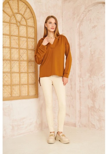 Kadın Scuba Kapüşonlu Arkası Uzun Salaş Rahat Kalıp Sweatshirt 3506230 Kahverengi