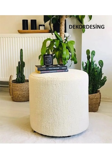 Handmade Krem Tedy Kumaş Silindir Dekoratif Pufidik Puf Bench