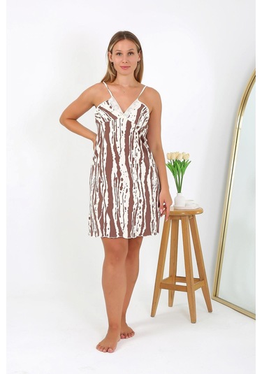 Akbeniz Kadın Büyük Beden İp Askılı Gecelik 98512 Kahve