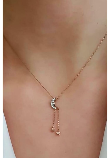 Minimal Rose Gümüş Ay Yıldız Kolye