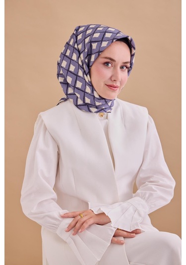 Twill İpek Eşarp 11474 - 90 X 90 / Mavi,gri,lacivert,beyaz-15 Mavi,gri,lacivert,beyaz-15