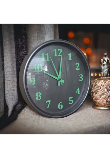 Fosforlu Gece Parlayan Gümüş Salon Mutfak Ofis Duvar Saati 28 Cm Gümüş