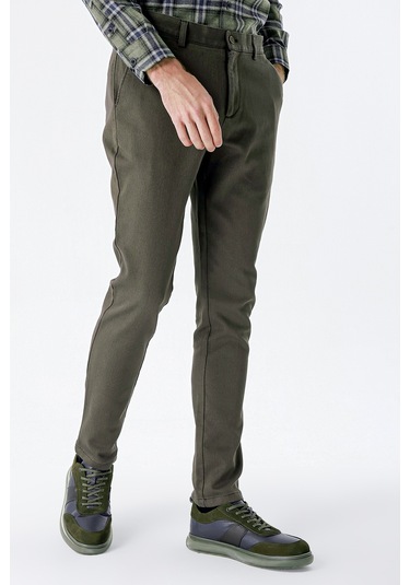 Koyu Haki Desenli Armürlü Pamuklu Yan Cepli Slim Fit Dar Kesim Casual Pantolon 1003235120-koyu Haki Koyu Haki