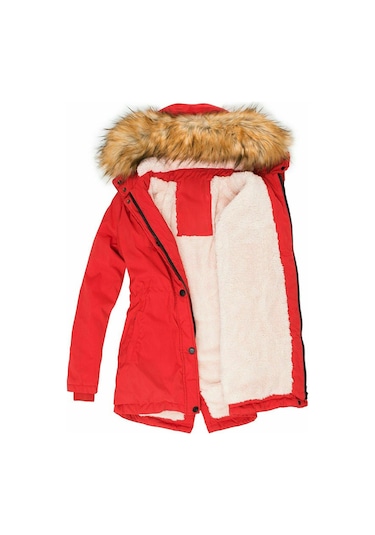 Kış Sıcak Kürk Yaka Kadın Fermuarlı Uzun Kollu Slim Fit Pamuklu Ceket Kapüşonlu Mont Kahverengi