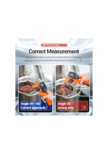 Youmex Aneng Th05 Endüstriyel Enstrüman: Kızılötesi Lazer Sensörlü, -20 C 650 C Hızlı Ölçüm, Kesintisiz Ekran, Turuncu Pil Dahil Değil