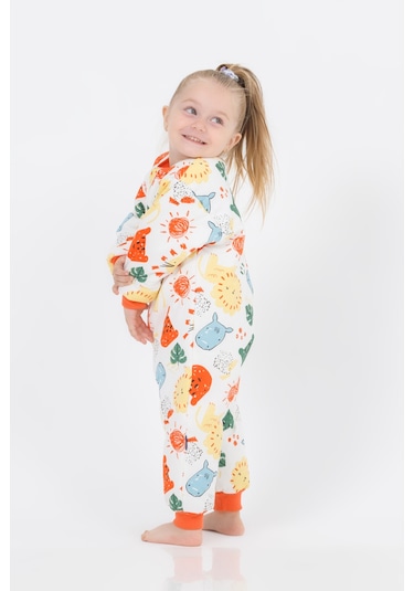 Kız Erkek Çocuk Kalın Elyaf Dolgulu 2.5 Tog Desenli Uyku Tulumu-turuncu-beyaz Turuncu - Beyaz