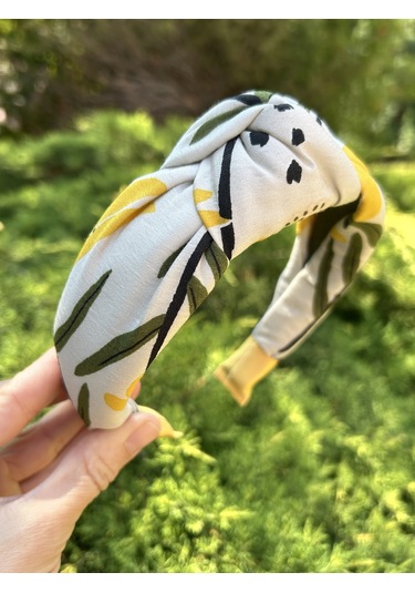 Kadın Kumaş Düğümlü Desenli Yazlık Taç Saç Aksesuarı Beyaz