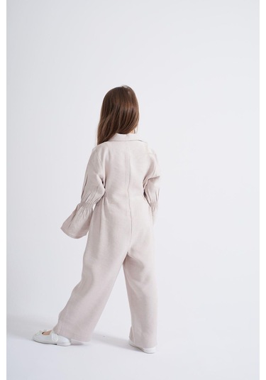 Oliventhekid Bej Lastikli Kız Çocuk Tulum Bej Bej