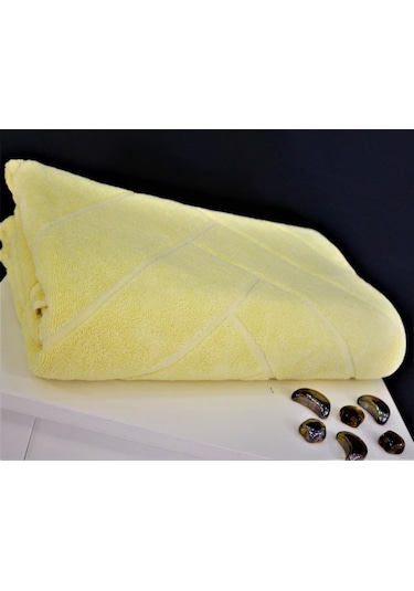 100X170 Sarı Jakarlı Pamuklu Bukle Hamam Plaj Banyo Havlusu