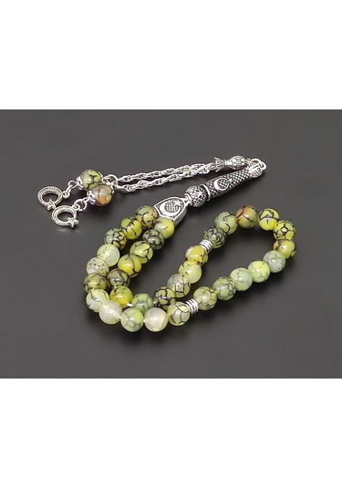 Yeşil Yosunlu Akik Doğaltaş Tesbih - 8 MM Küre Kesim - Ürün