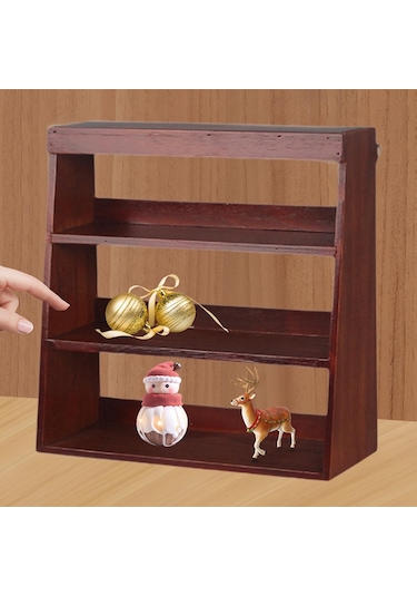 Suntek Kupa Tutucu Rafı 3 Katlı Ahşap Ekran Yükseltici Kırmızı Kahverengi