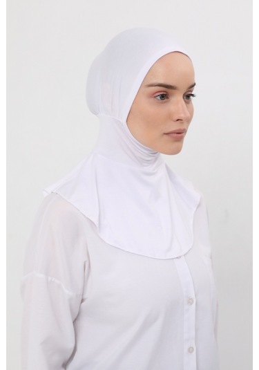Kadın Tesettür Pratik Boyunluklu Hijab - Sporcu Bone Beyaz