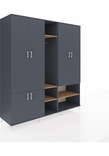 Kronos Dolap 15 Raflı 5 Kapaklı Tek Askılı 220x59x243 Antrasit-antrasit/çam Antrasıt/atlas Çam