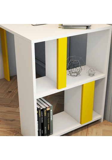 Variant Lima Çalışma Masası Ve Kitaplık Takımı - Beyaz / Sarı Beyaz