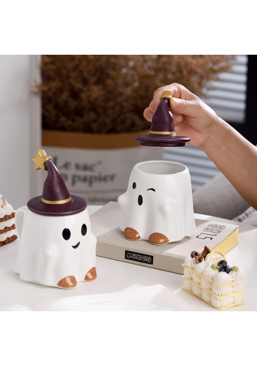 Qingmipy Halloween Canavar Figürlü Seramik Kupa 401-500ml Büyük Kapasiteli Ofis Kahve Süt Bardak Çok Renkli