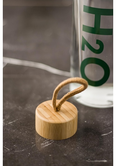 H2o Borosilikat Cam Matara Bambu Vakum Kapaklı Su Şişesi Suluk (Kumaş Kılıf Hediyeli) 600 ML Bambu