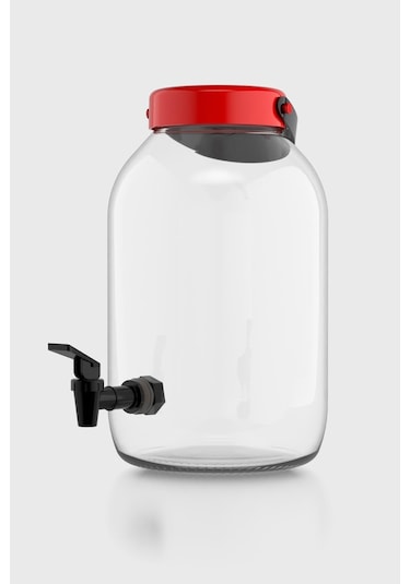 Renga Macro 5000 Ml Kırmızı Kapaklı Musluklu Cam Kavanoz 131002 Kırmızı