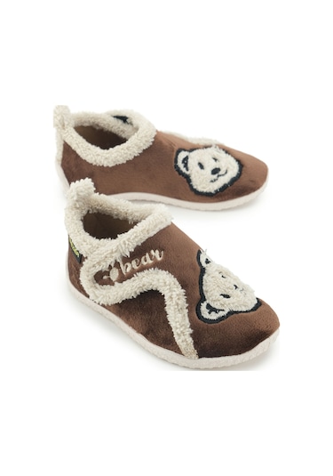 Gezer Erkek Çocuk Kışlık Pvc Rahat Taban Tek Cırt Cırtlı Ayarlanabilir Kemer Ev Okul Kreş Panduf Aya Kahve