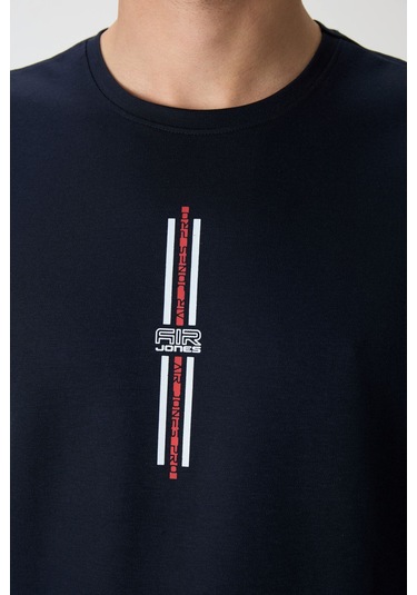 Tommy Life Lacivert Pamuklu Kalın Yüzeyi Dokulu Oversize Fit Baskılı Erkek T-shirt - 88366 Lacivert