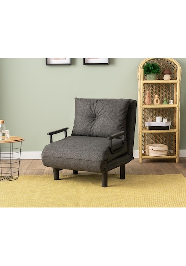 Pafu Sento Tekli Katlanır Yataklı Koltuk - Keten Koyu Gri Koyu Gri