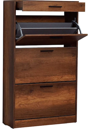 Flat Düşer Kapaklı Çekmeceli Ayakkabılık-Oslo Ceviz