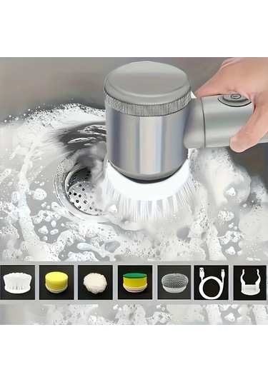 Fochsia Grey Wireless Elektrikli Döner Temizleyici Usb Şarjlı Taşınabilir Fırça Başlıkları Değiştirilebilir