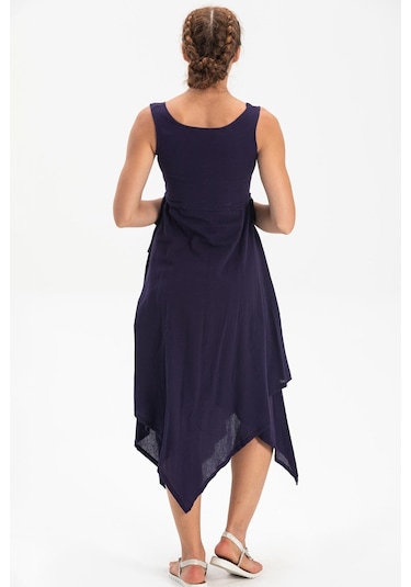 Kolsuz Şile Bezi Üçgen Katlı Midi Boy Yazlık Elbise Mor Mor Mor