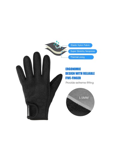 Neopren Kaymaz Dalış Yüzme Sörf Yelken Kayak Eldiveni 1.5Mm Siyah