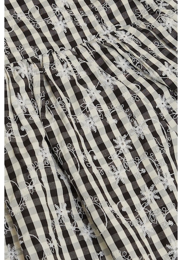 Escabel Kız Çocuk Elbise Çiçek Nakışlı Pötikare Desenli 5-9 Yaş, Siyah-siyah Siyah