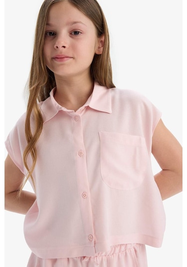 DeFacto Kız Çocuk Cropped Fit Pamuklu Kısa Kollu Gömlek D7644A825SMPN638