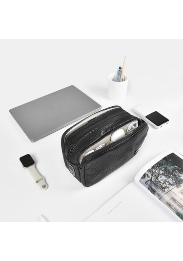 Wiwu Salem Serisi Parmak İzi Kilitli Çok Fonksiyonlu Taşınabilir Mobil Aksesuar Çantası Siyah Siyah