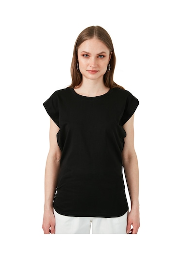 Lela Pamuklu Bisiklet Yaka Kolsuz Bayan T Shirt 5864019 Siyah