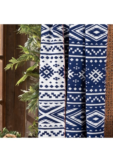 Sarev Etno Lacivert Çift Kişilik Pamuklu Battaniye 200 220 Cm Lacivert