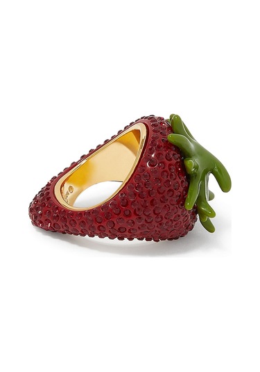 Pave Strawberry Yüzük, Kristalli Çilek Tasarımı Kırmızı