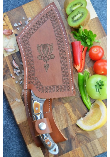 El Yapımı Büyük Satır Model Verzalit Şef Mutfak Kasap Bıçağı Kahverengi